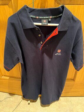 Swiss Military Polo Black Red Piping Swiss Military Logo on Front & Sleeve Small